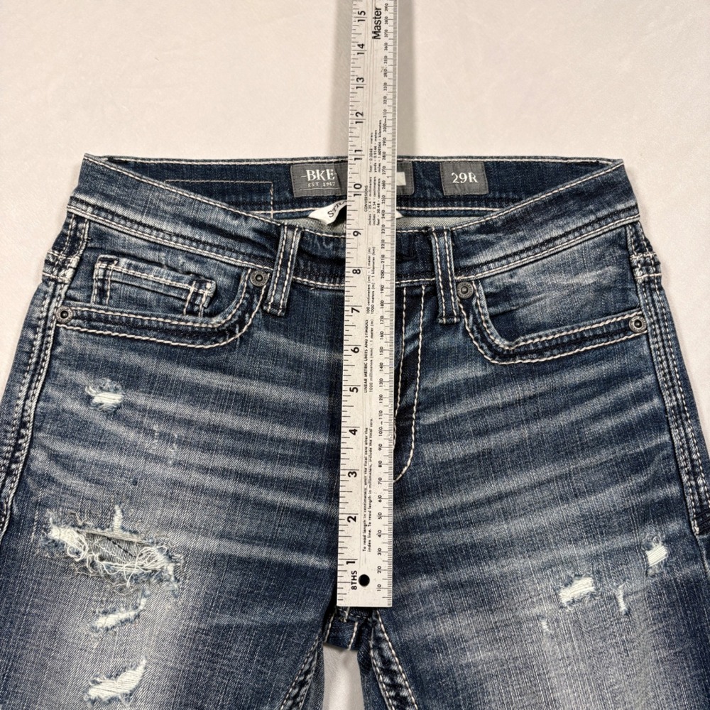 BKE Jeans Mens 29R Alec Straight Leg Blue Distressed Denim EUC - Picture 14 of 15